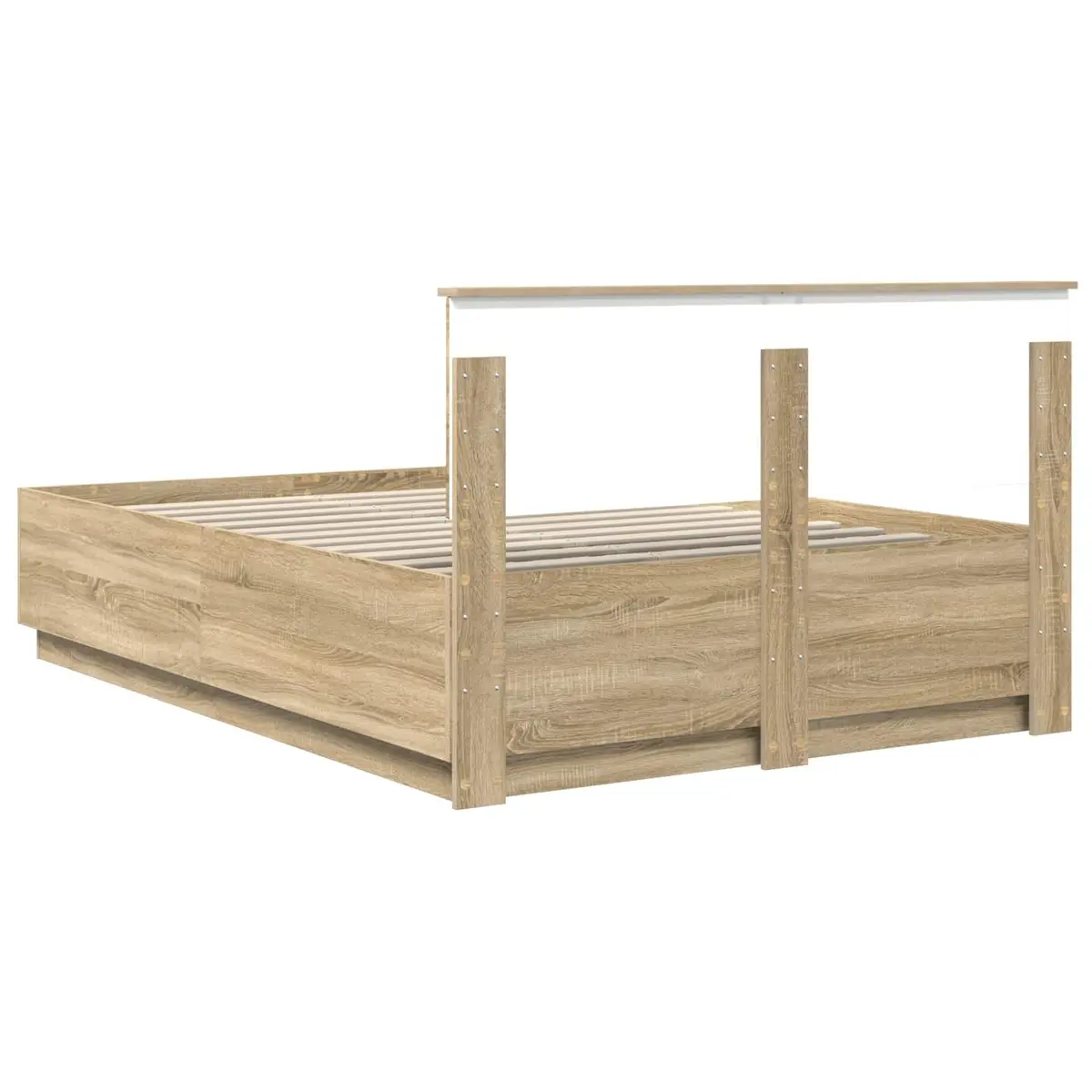 Bed Frame for Bedroom 150x200cm Brown Engineered Wood Adjustable Headboard LED Lights USB Charging Port