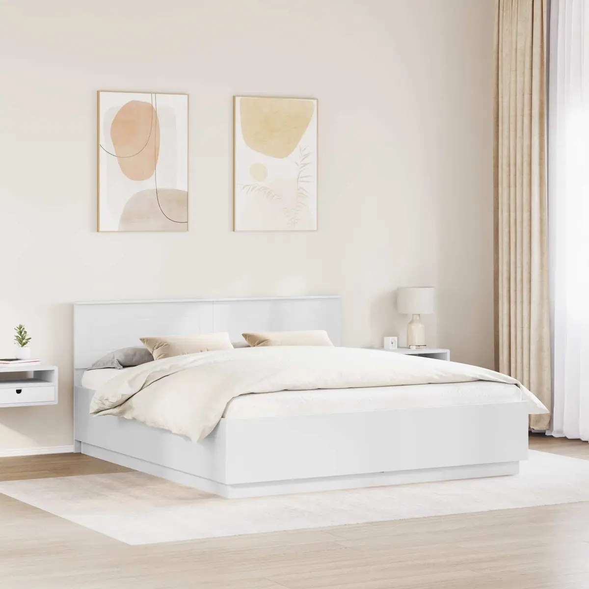 Bed Frame with Wall-Mounted Headboard White 180 x 200 cm Modern Bedroom