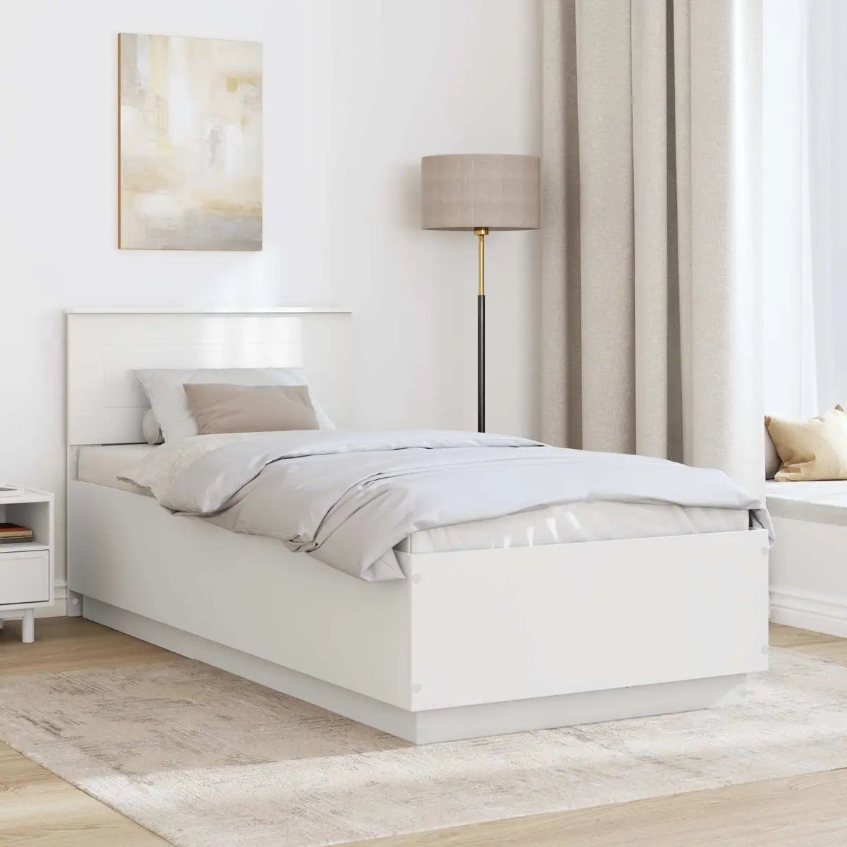 90 x 190 cm Bed Frame with Wall-Mounted Adjustable Headboard