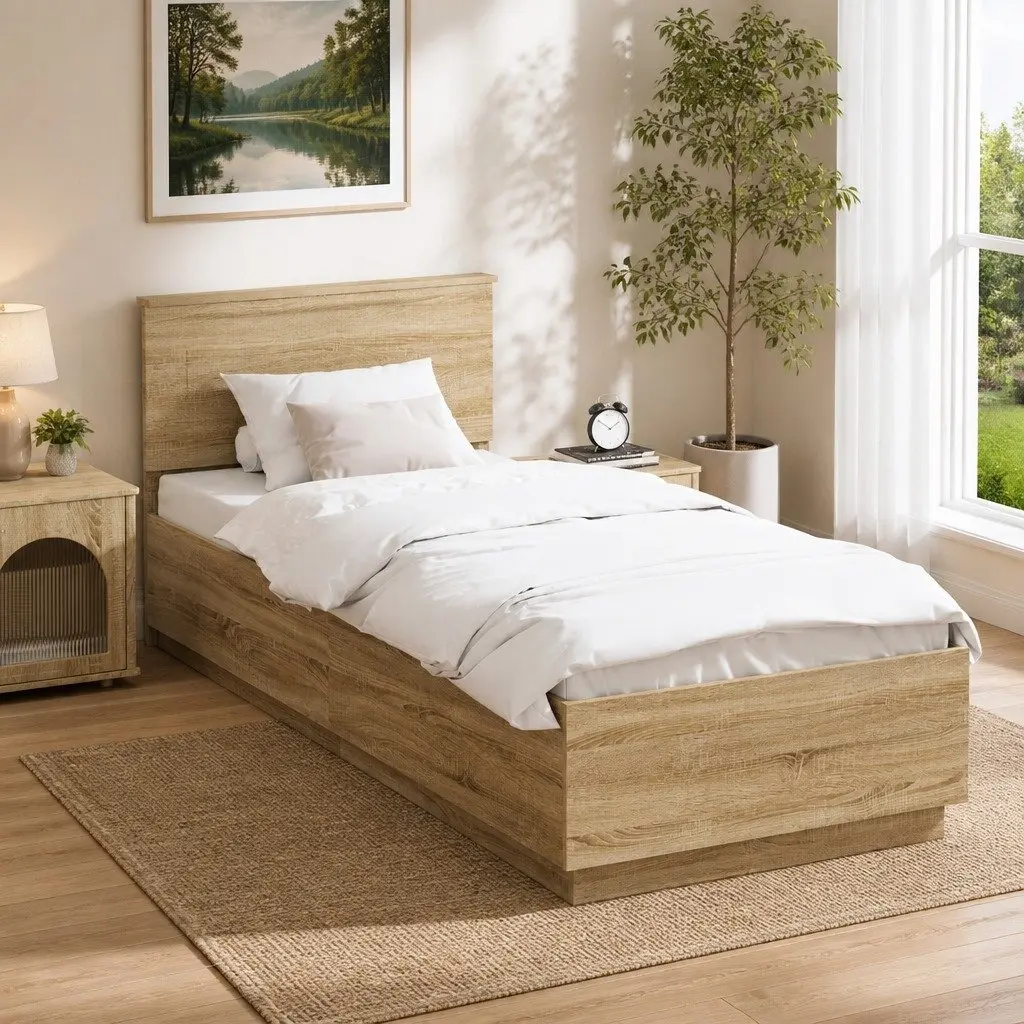 90 x 190 cm Engineered Wood Bed Frame with Headboard