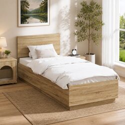 90 x 190 cm Engineered Wood Bed Frame with Headboard