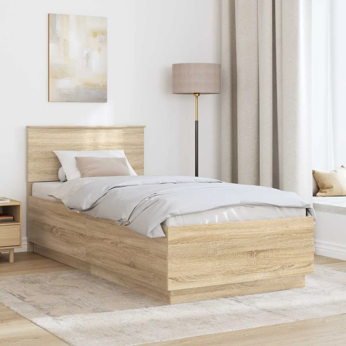 90 x 190 cm Engineered Wood Bed Frame with Headboard