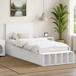 White Bed Frame with Storage and Adjustable Footboard, 90 x 190 cm