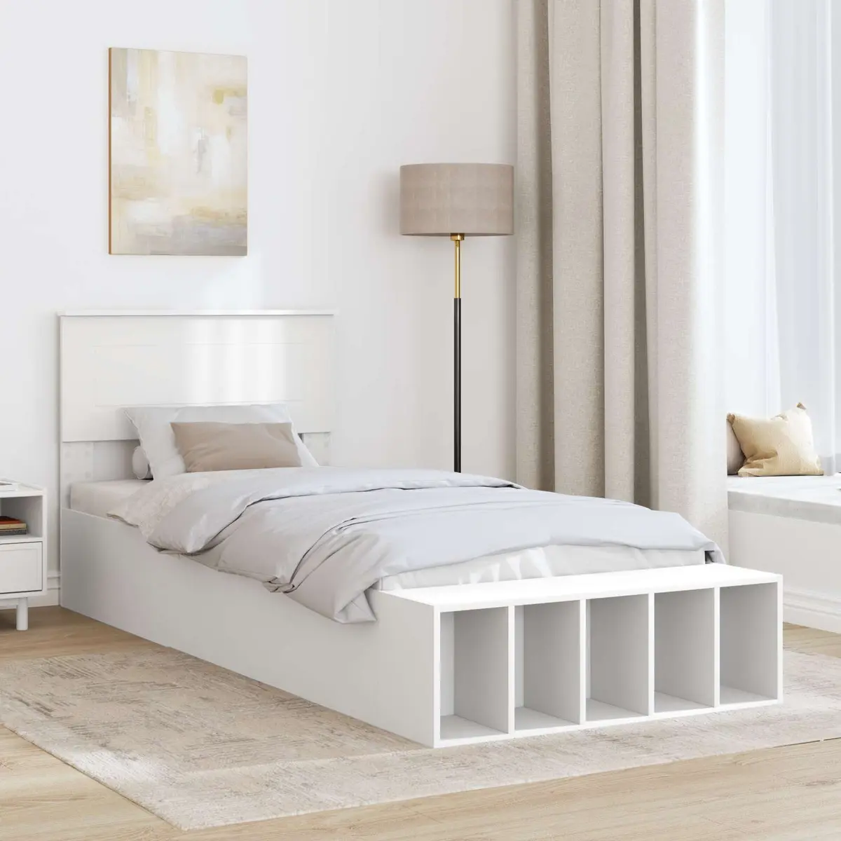 Bed Frame with Shelf for Bedroom 90 x 190 cm