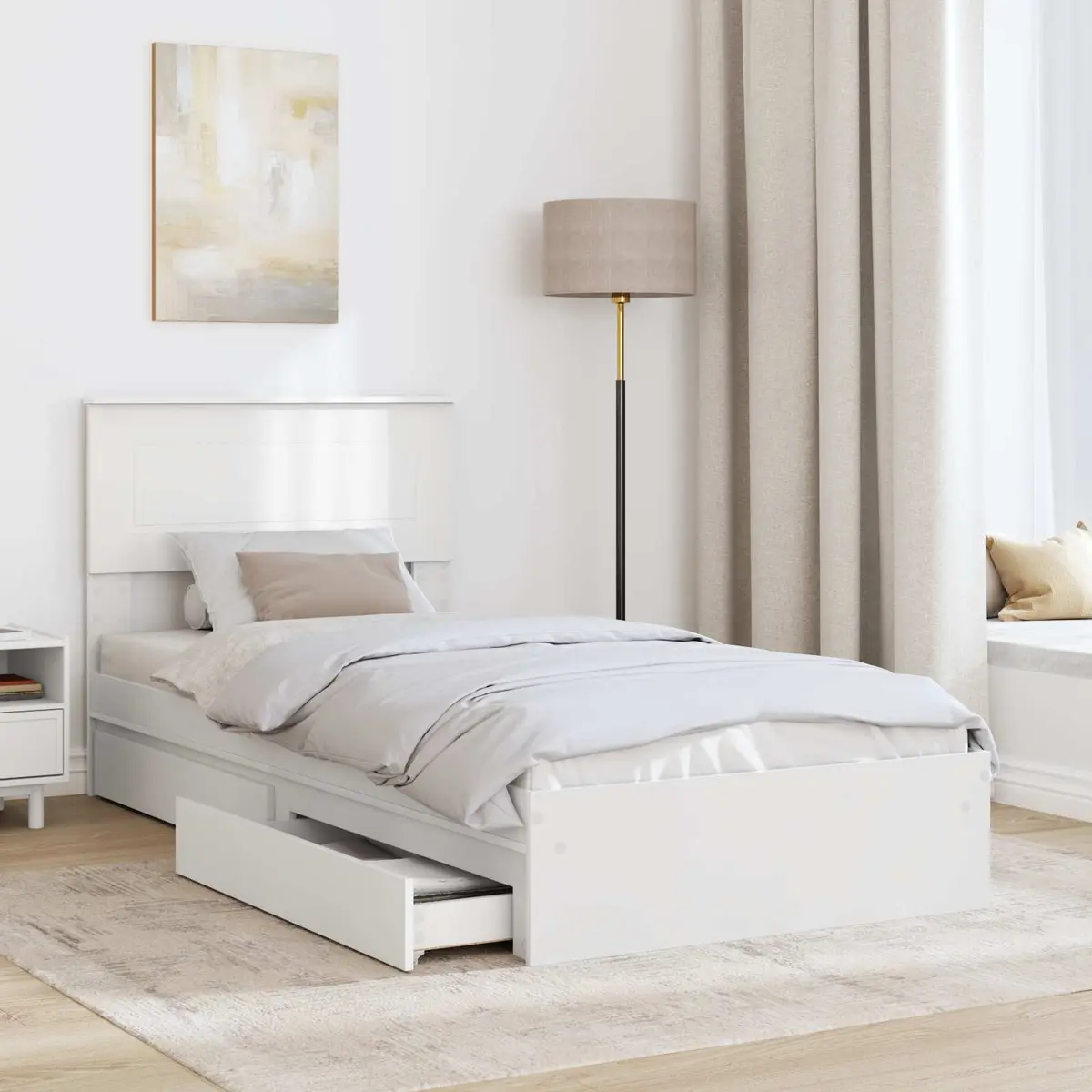 Storage Bed Frame with Drawer White 90 x 190 cm Bedroom