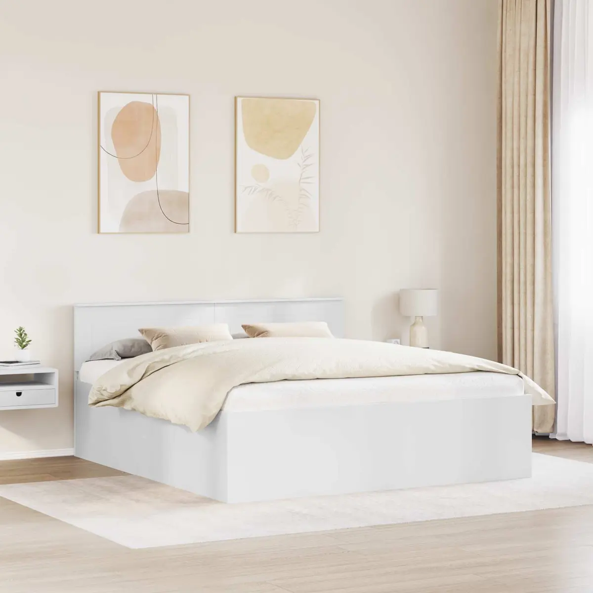 Bed Frame with Headboard for Bedroom White 180 x 200 cm Modern Wood