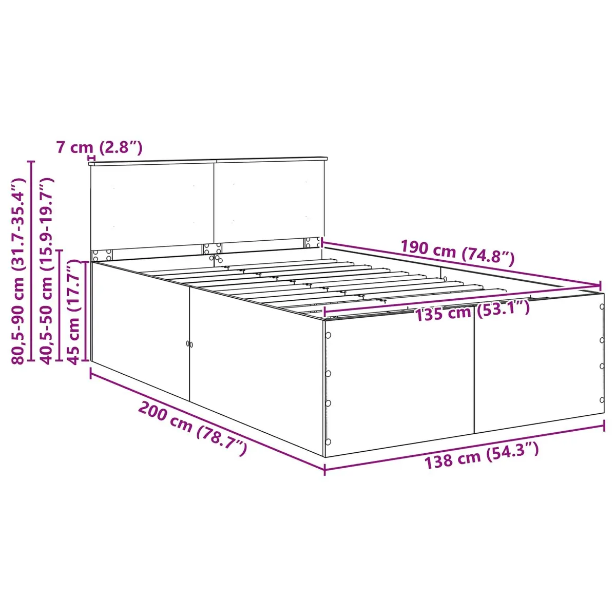 White Bed Frame with Headboard, 135 x 190 cm
