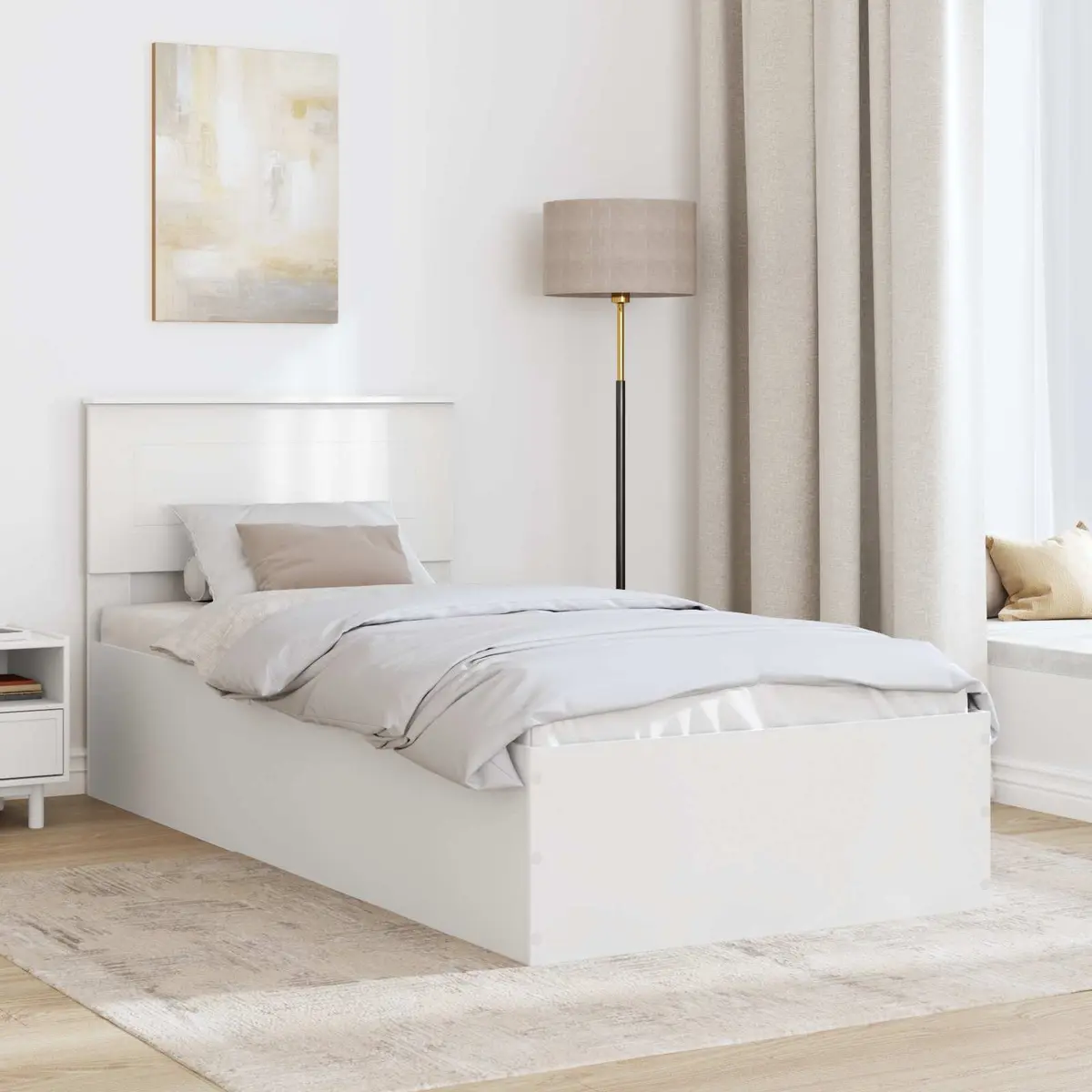 Bed Frame with Headboard for Bedroom White 90 x 190 cm Modern Platform