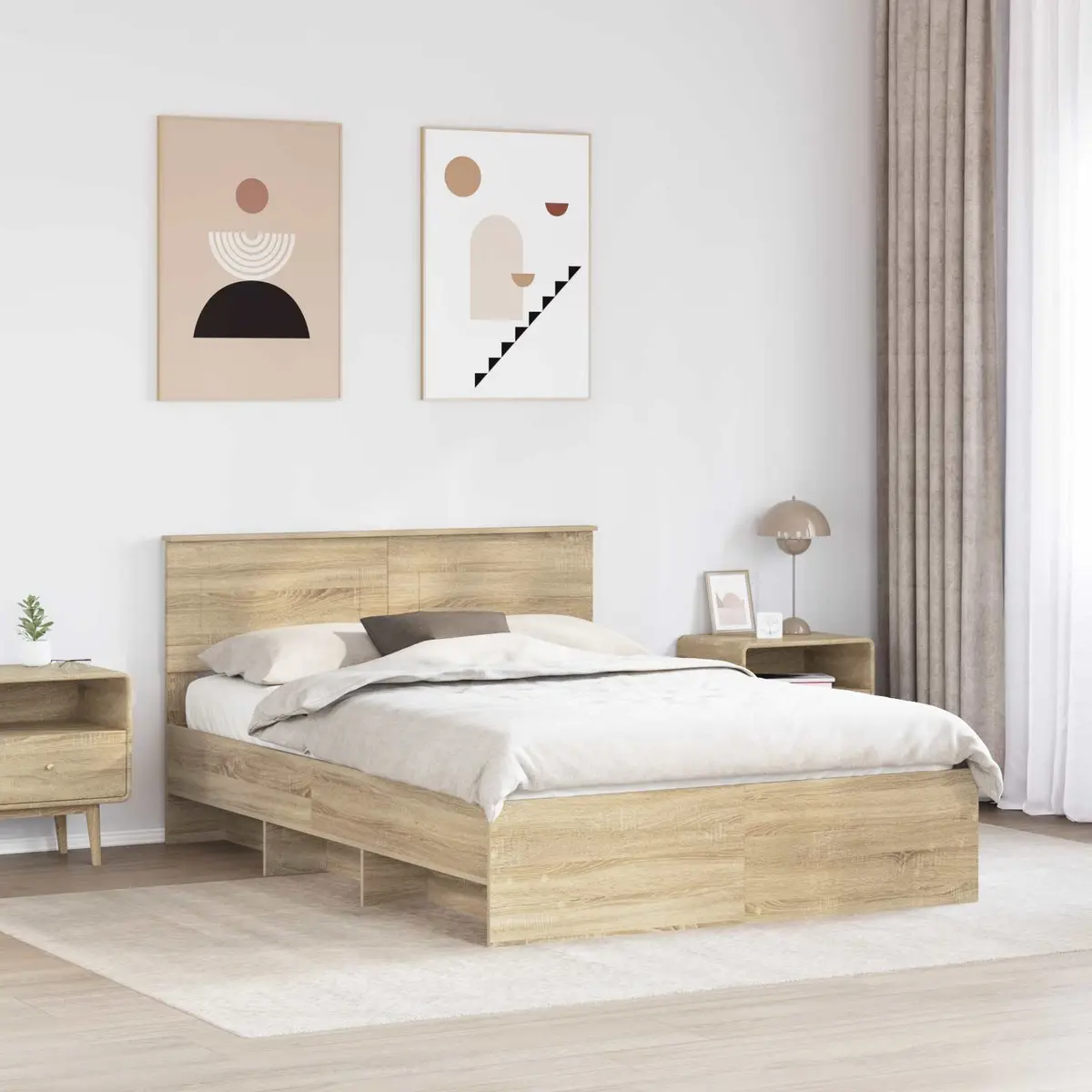 Brown Bed Frame 150 x 200 cm with Headboard