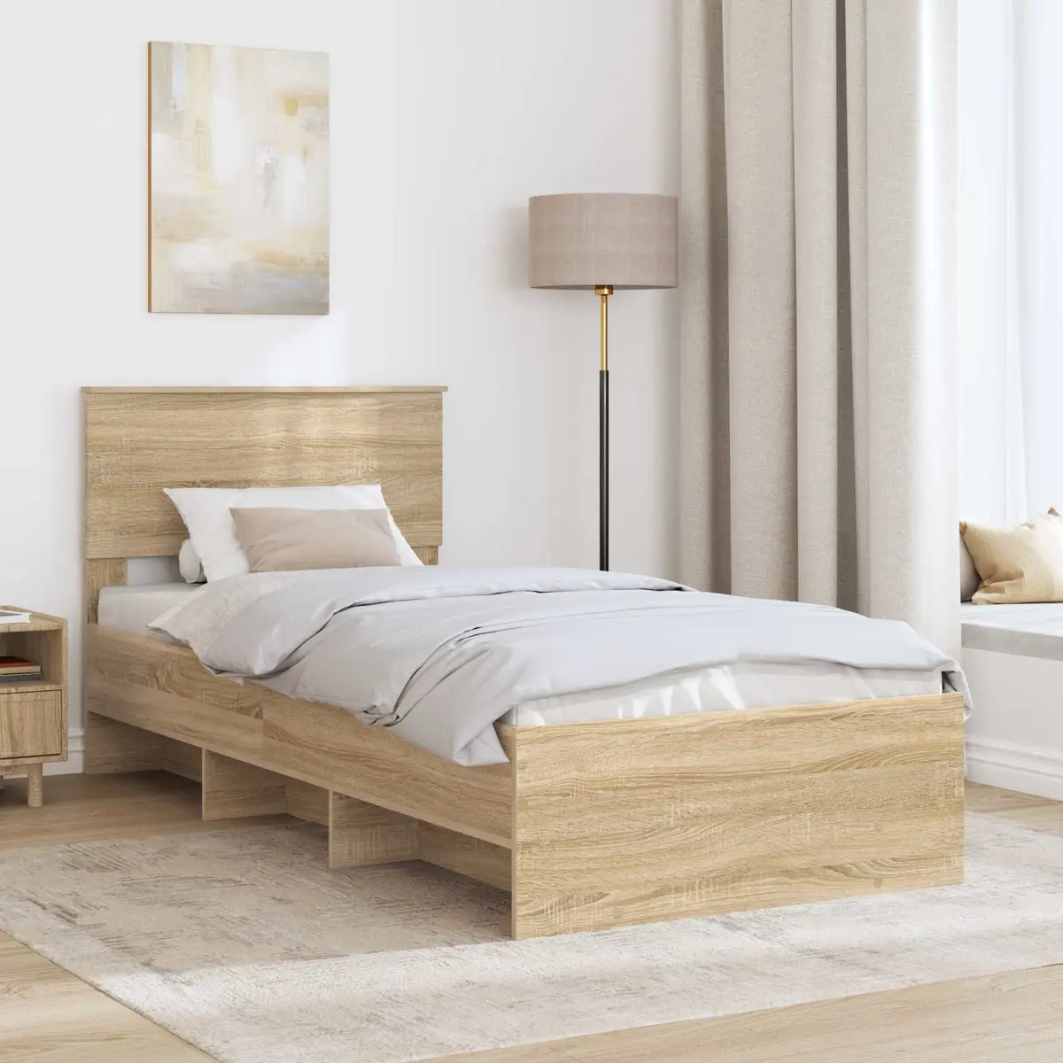 Bed Frame with Headboard for Bedroom Brown 90 x 200 cm Engineered Wood Modern