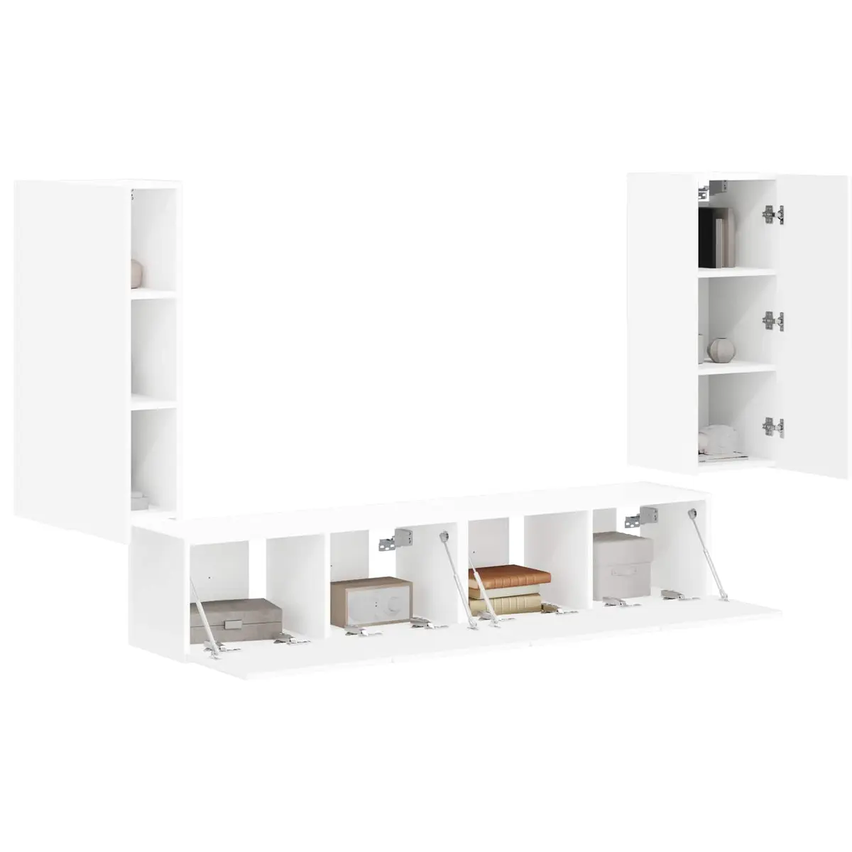 4-Piece Modern White TV Wall Cabinet Set