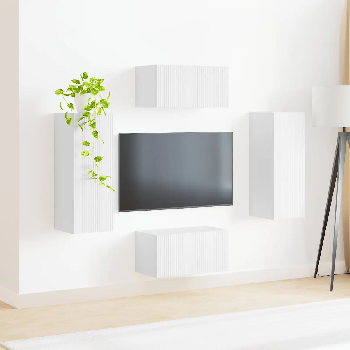 Wall-mounted TV Cabinet Set 2 Pieces White Modern Living Room Storage Unit