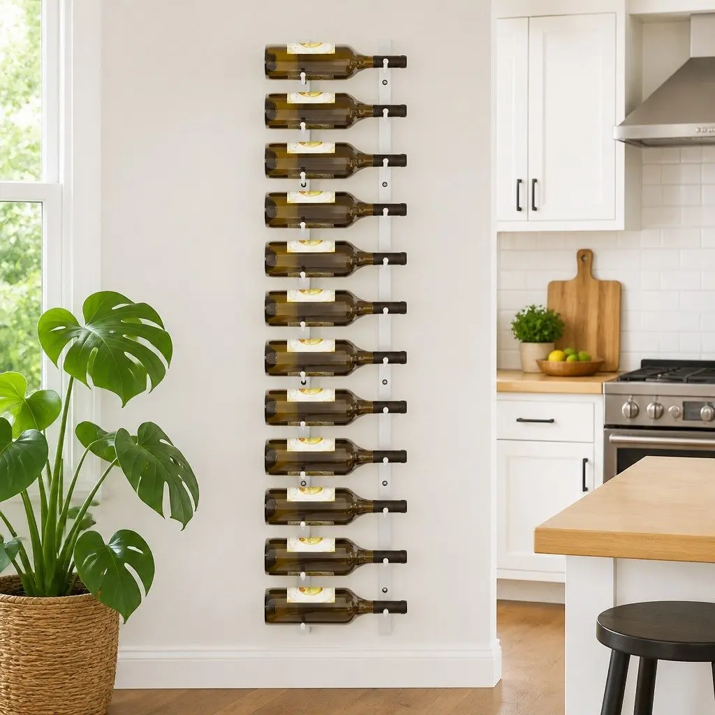Wall Mounted Wine Rack 12-Bottle Storage in White Iron