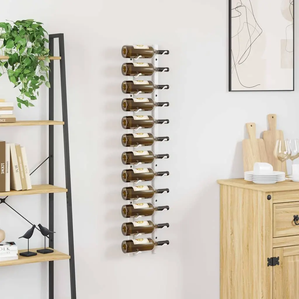 Wall Mounted Wine Rack Kitchen Organiser Holder White Iron 12 Bottle