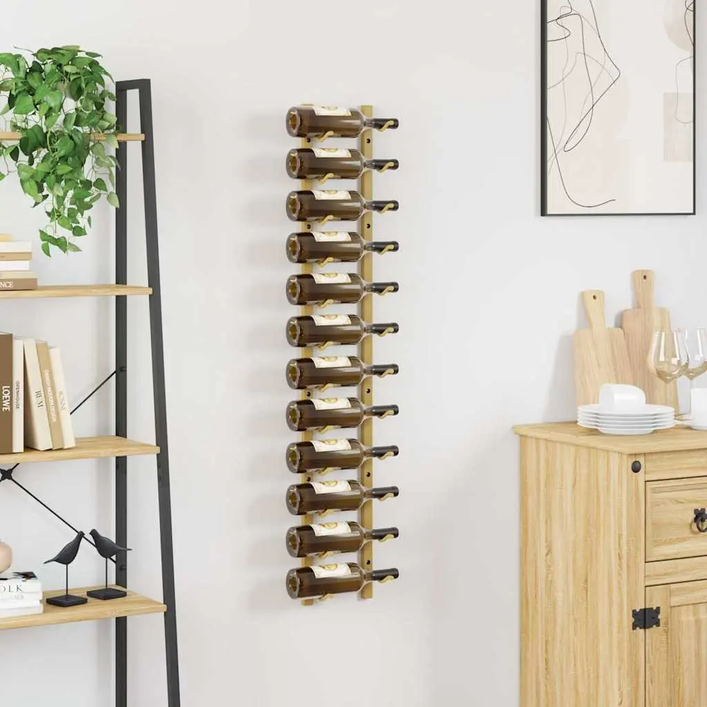 Wall Mounted Wine Rack Gold Iron Kitchen Bar 12 Bottle Storage Holder