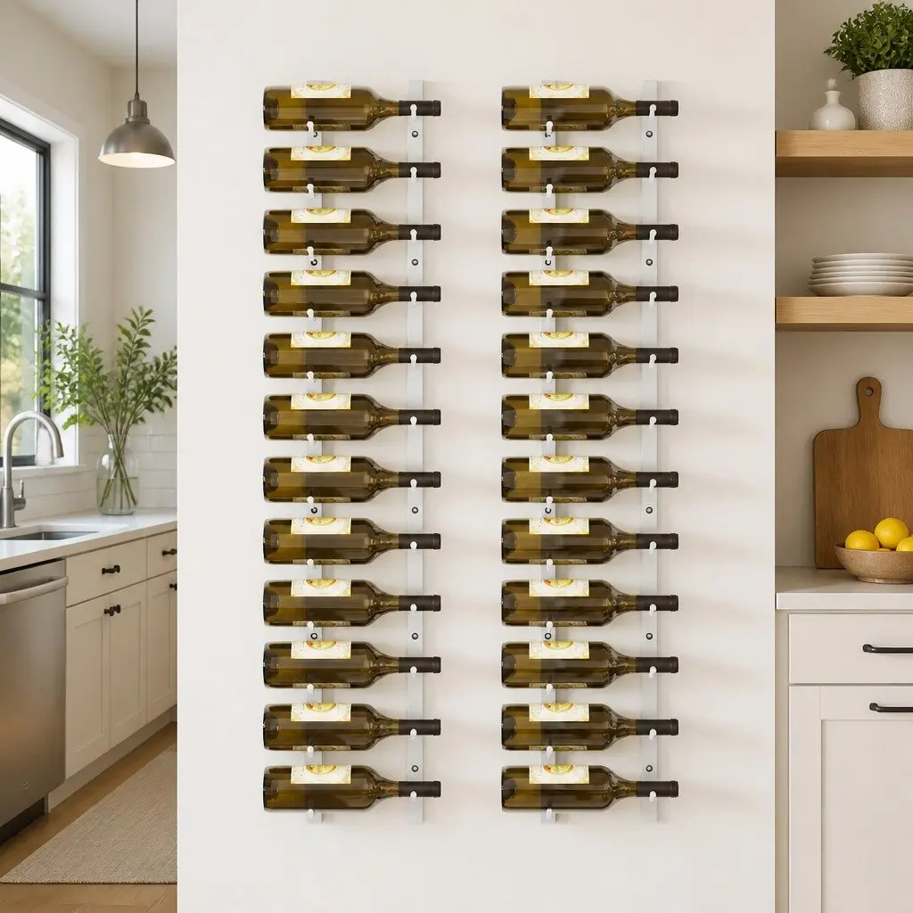 12 Bottle Capacity Wall Mounted Wine Rack Set of 2 in White Iron