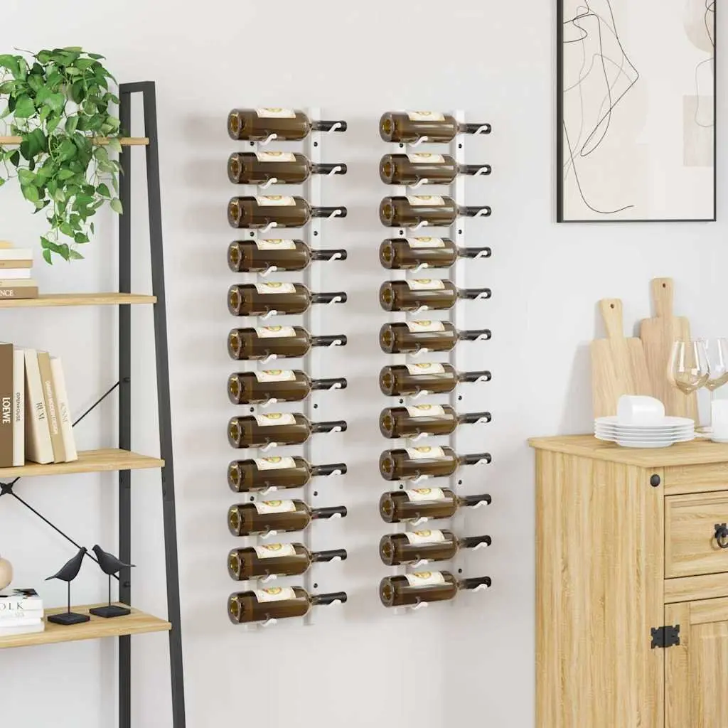 Wall Mounted Wine Rack Kitchen Modern White Iron Set of 2