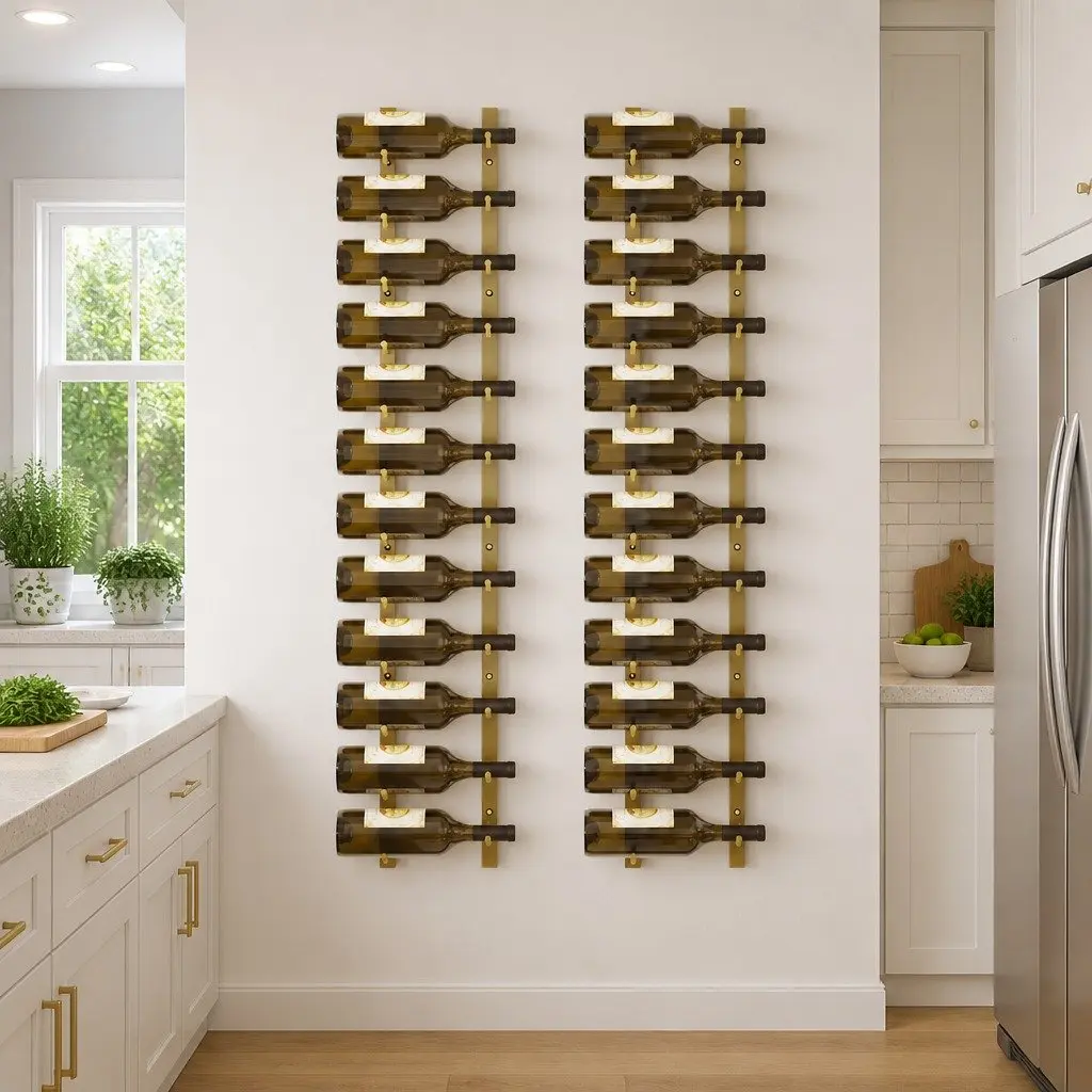 Wall Mounted Wine Rack for Home Bar Gold Iron Set of 2