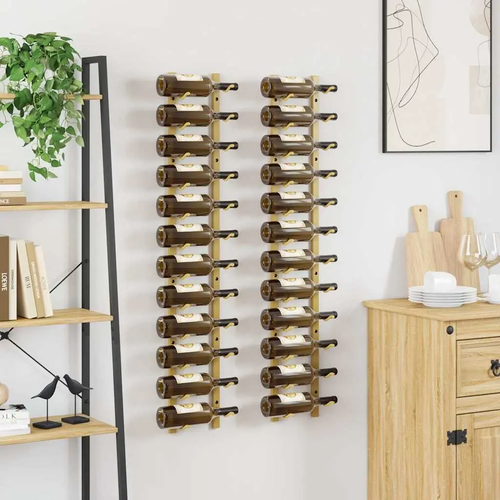 Wall Mounted Wine Rack for Home Bar Gold Iron Set of 2