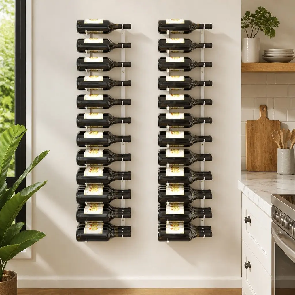 Wall Mounted Wine Rack Set 2 pcs White Iron Storage Organizer 36 Bottles