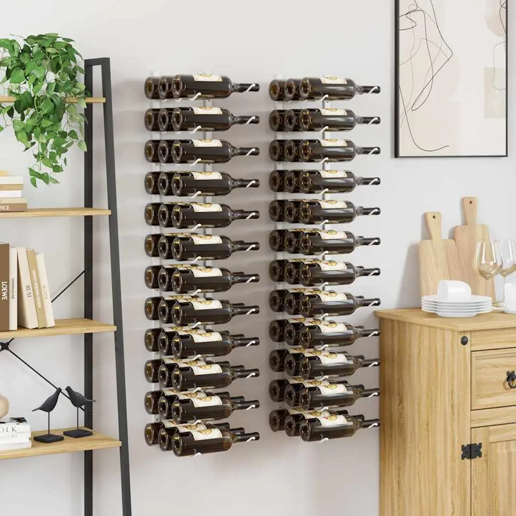 Wall Mounted Wine Rack Set 2 pcs White Iron Storage Organizer 36 Bottles