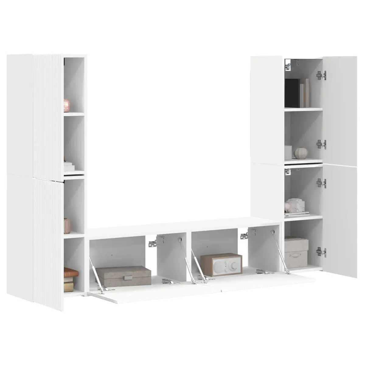 TV Cabinet Set 6 Piece White Entertainment Centre Storage Unit for Living Room