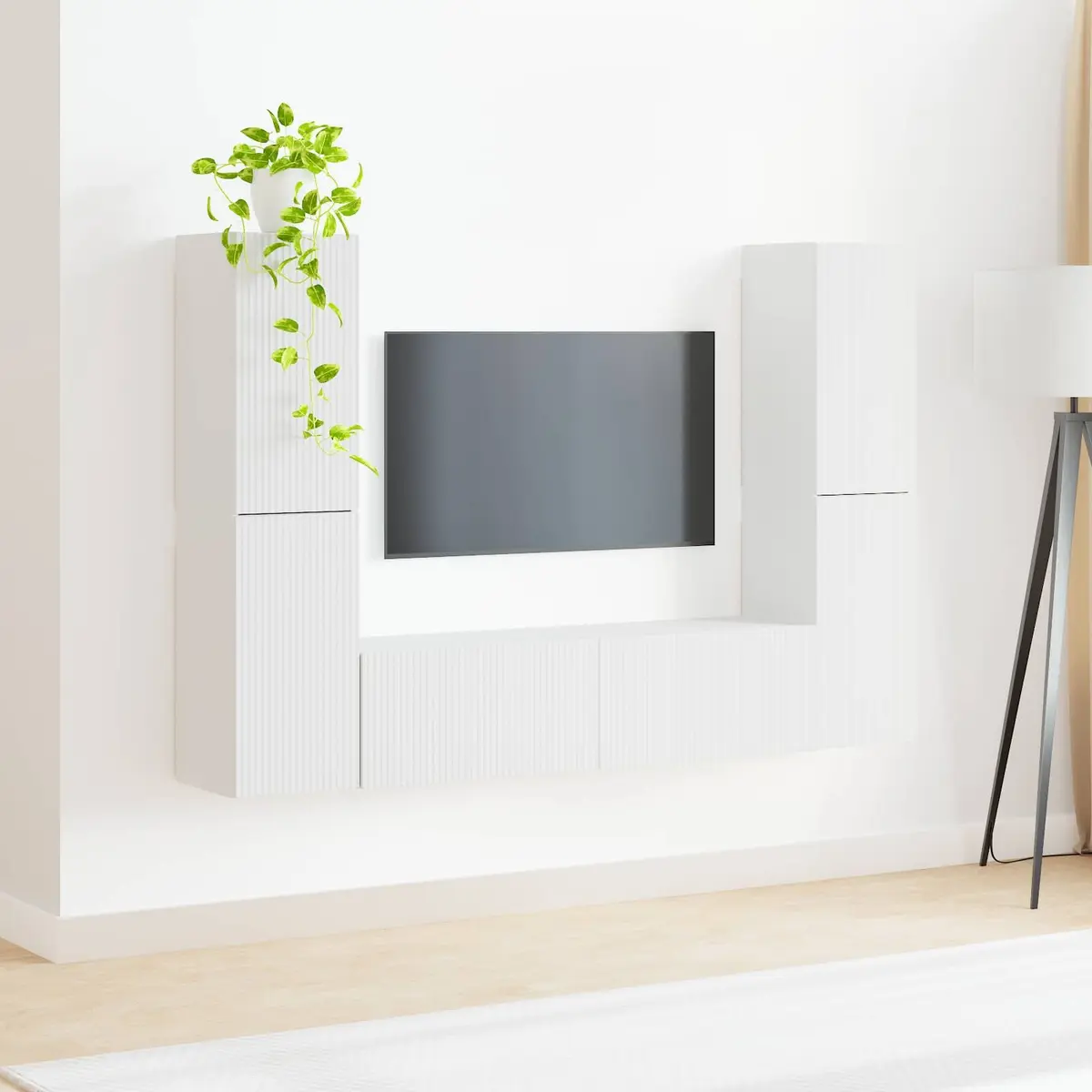 TV Cabinet Set 6 Piece White Entertainment Centre Storage Unit for Living Room