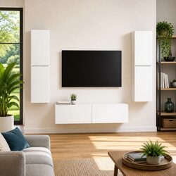 Specifications of 6-Piece White TV Cabinet with LED Features