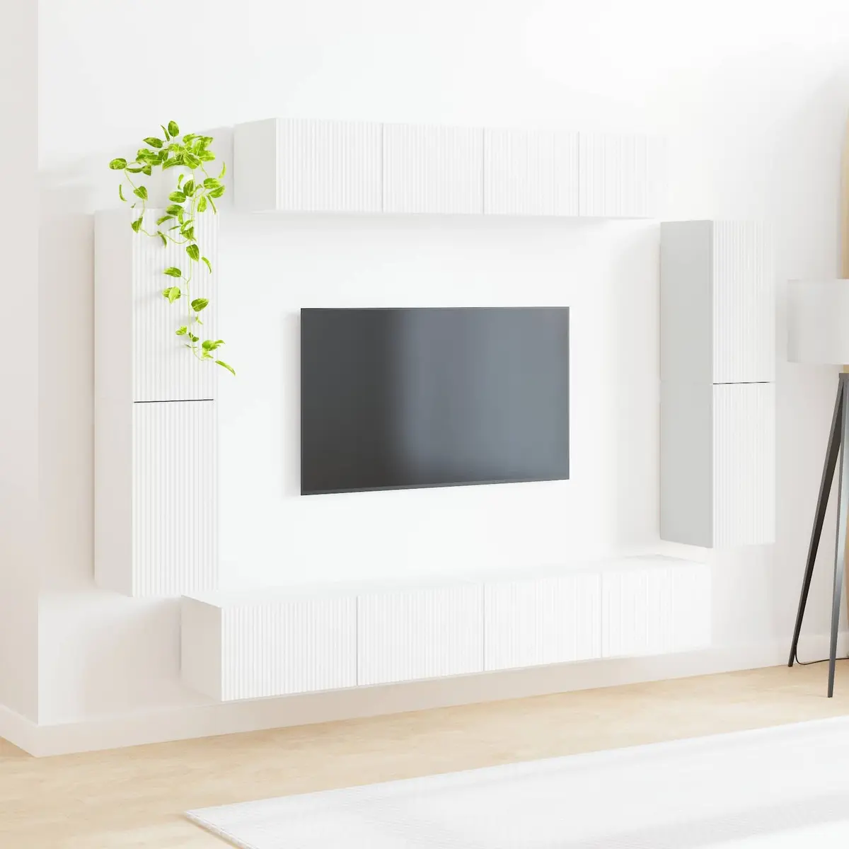 TV Cabinet 8 pcs White Wall Mounted Media Unit Storage Cabinet Living Room