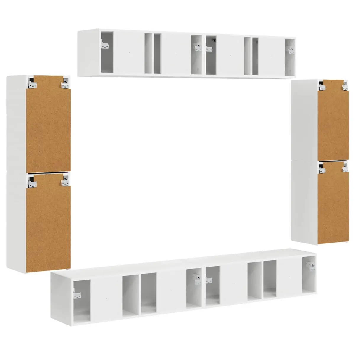 TV Cabinet 8 pcs White Wall Mounted Media Unit Storage Cabinet Living Room