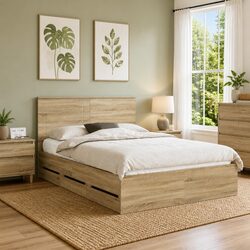 Brown Engineered Wood Bed Frame with Storage Dimensions