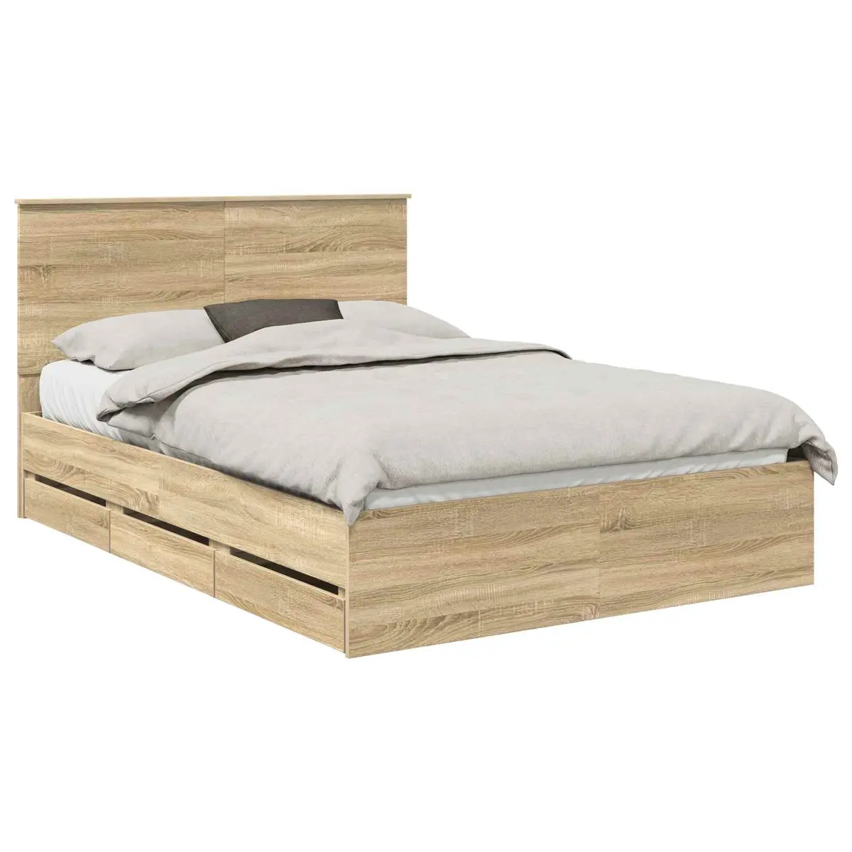 Bed Frame with Storage Drawer Engineered Wood Brown Modern Bedroom Furniture