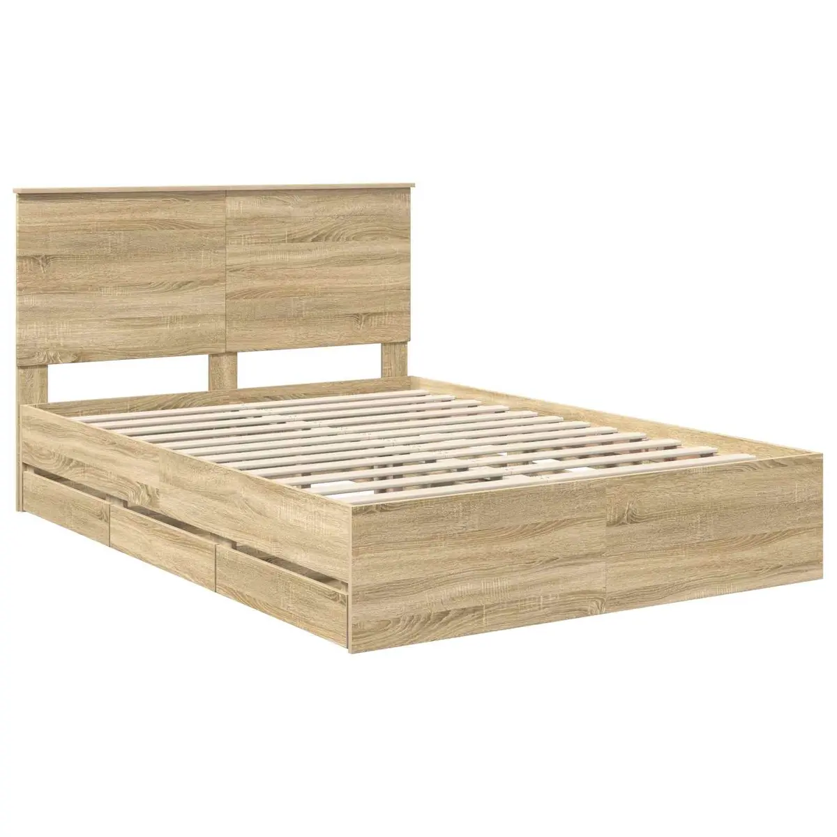 Bed Frame with Storage Drawer Engineered Wood Brown Modern Bedroom Furniture