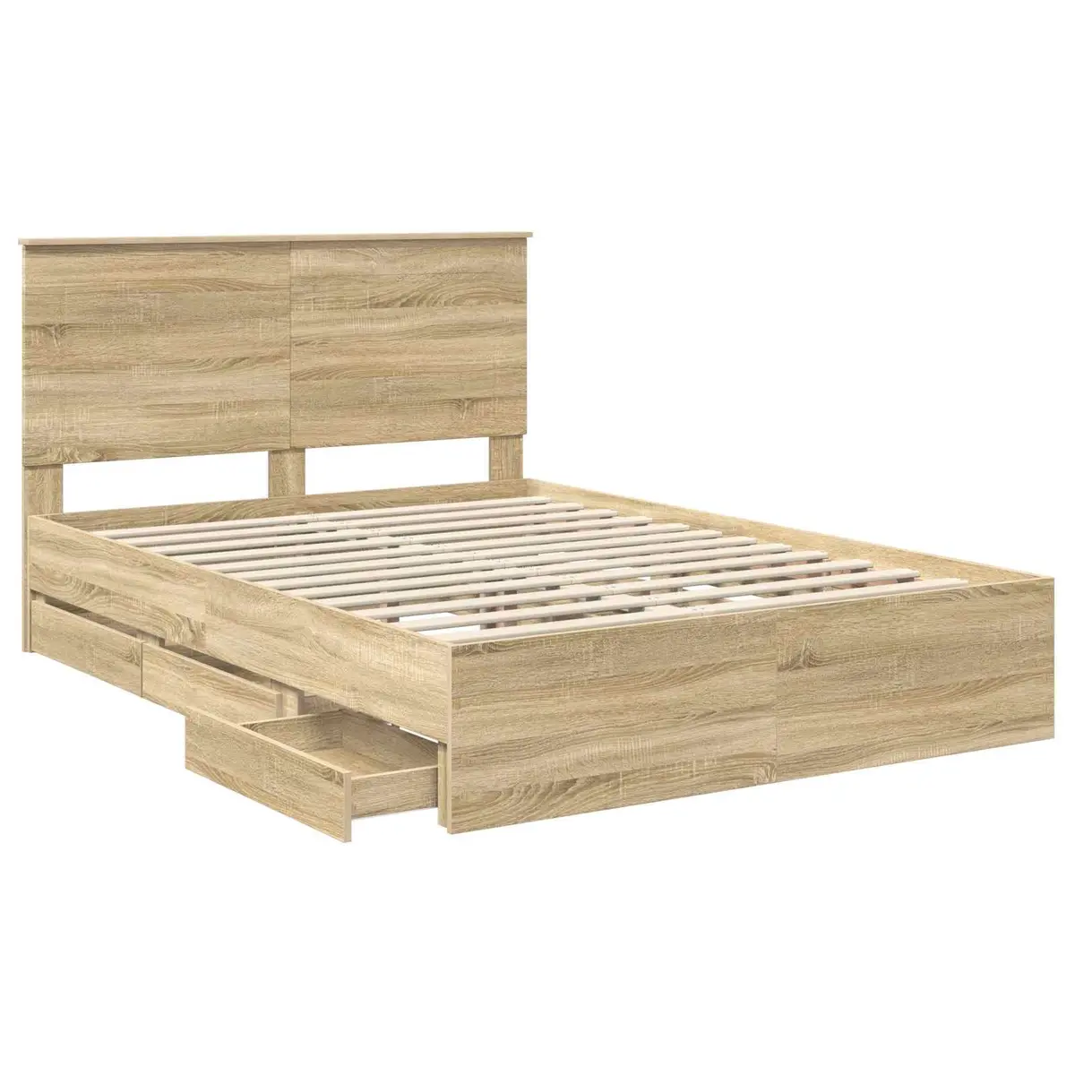Bed Frame with Storage Drawer Engineered Wood Brown Modern Bedroom Furniture