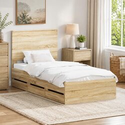 Bed Frame with Storage Drawer Sonoma Oak 90 x 190 cm Engineered Wood Modern