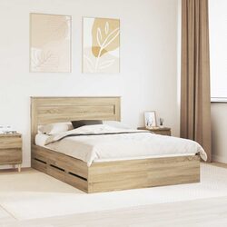 Engineered Wood Bed Frame with Hidden Drawers - 150 x 200 cm
