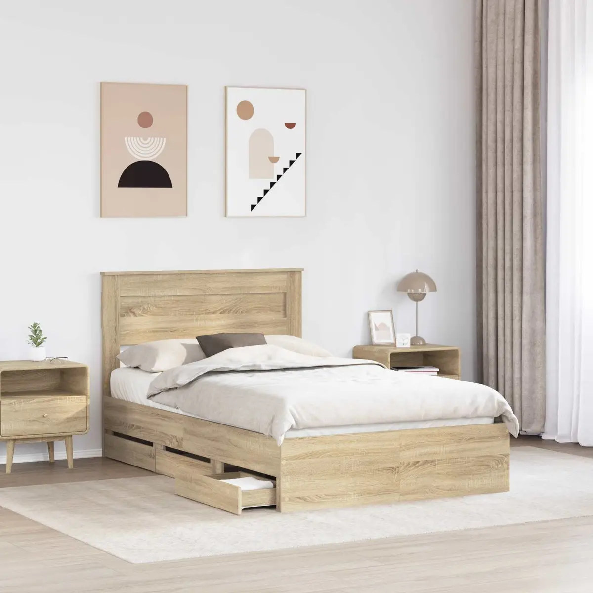 Bed Frame with Storage Drawer Sonoma Oak Brown 135 x 190 cm Engineered Wood