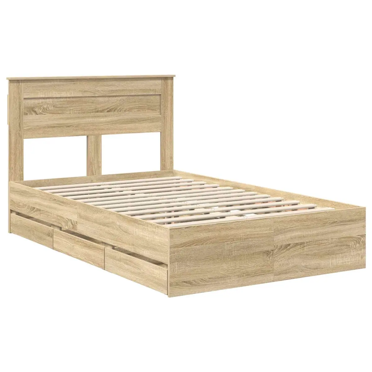 Bed Frame with Storage Drawer Sonoma Oak Brown 135 x 190 cm Engineered Wood