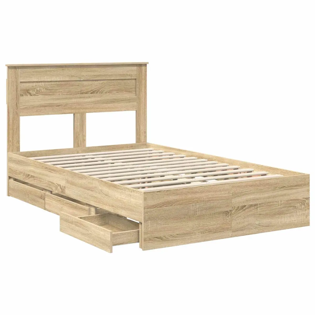 Bed Frame with Storage Drawer Sonoma Oak Brown 135 x 190 cm Engineered Wood