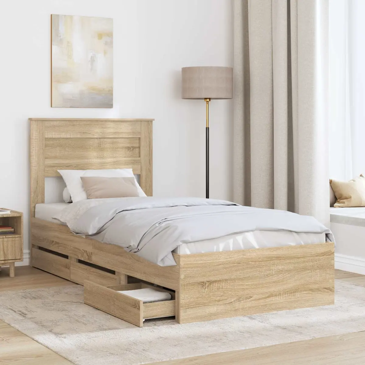 Bed Frame with Storage Drawer for Bedroom 90 x 190 cm Engineered Wood Modern