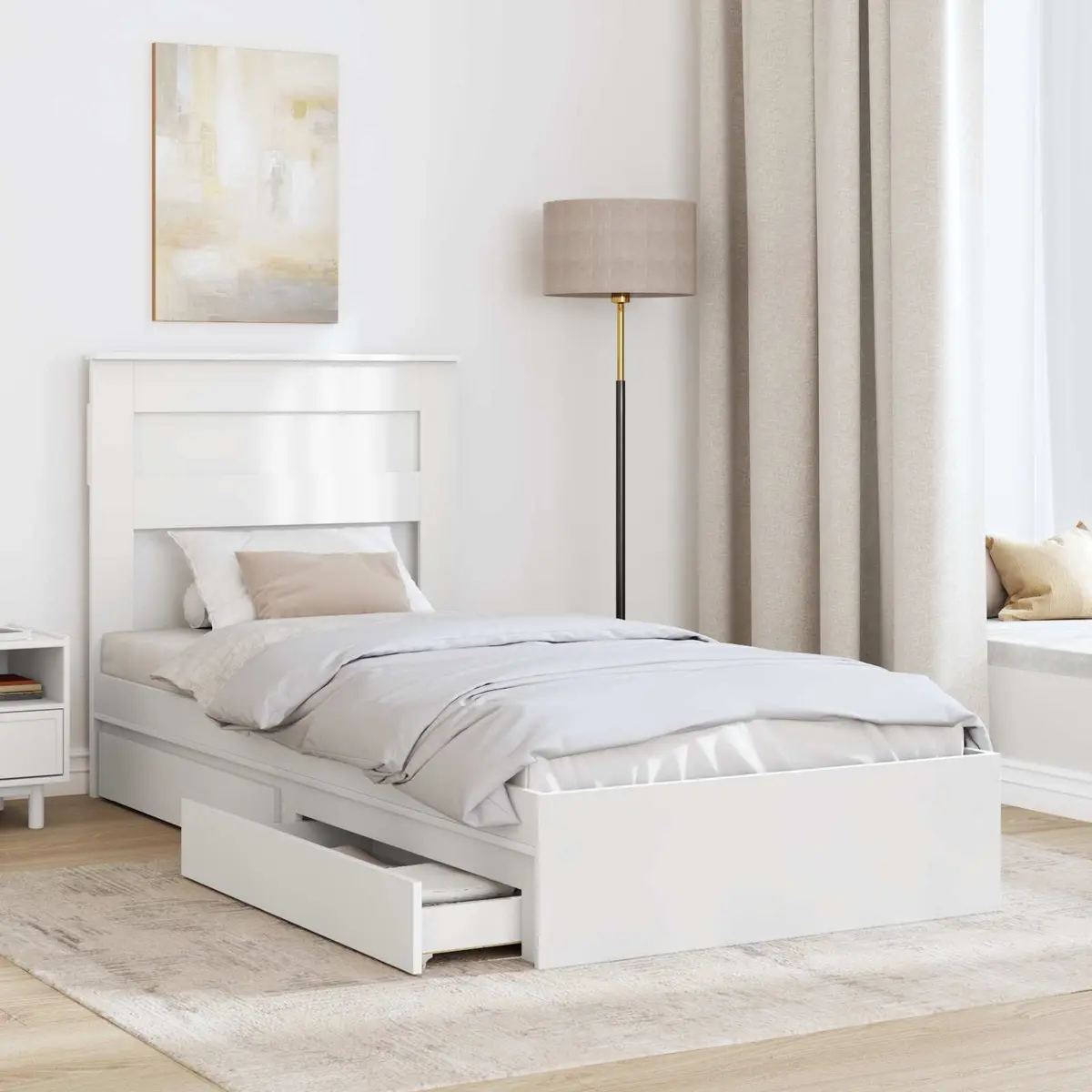 Storage Bed Frame with Headboard 90 x 190 cm