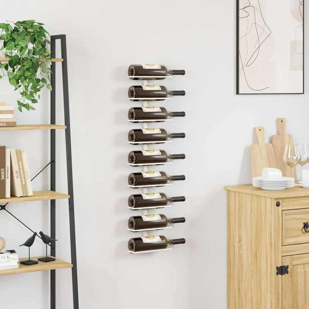 Wall-mounted Wine Rack Kitchen Storage 9 Bottle Holder White Iron