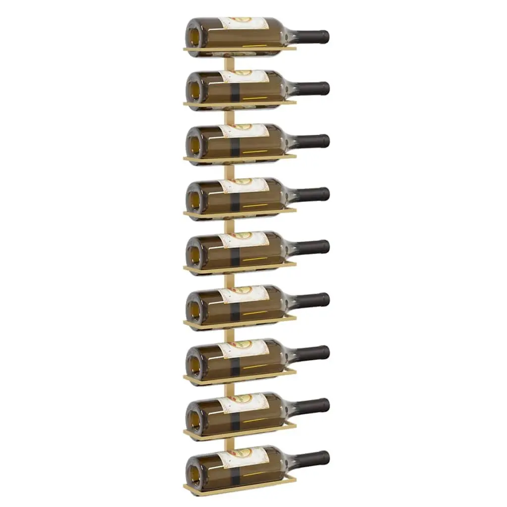 Wall-mounted Wine Rack Kitchen Pantry Bar 9 Bottles Gold Iron Storage Organiser