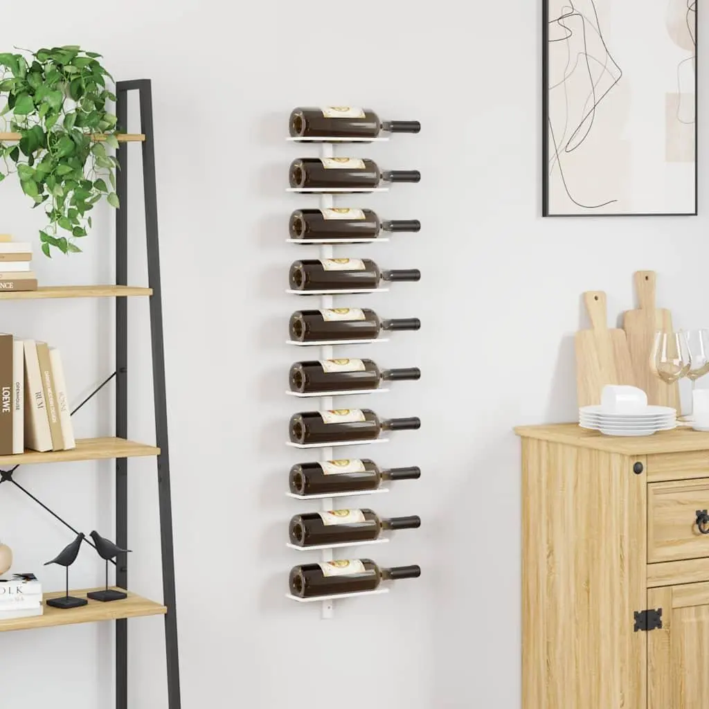 Wall-mounted Wine Rack for Kitchen Bar White Metal 10 Bottle Holder