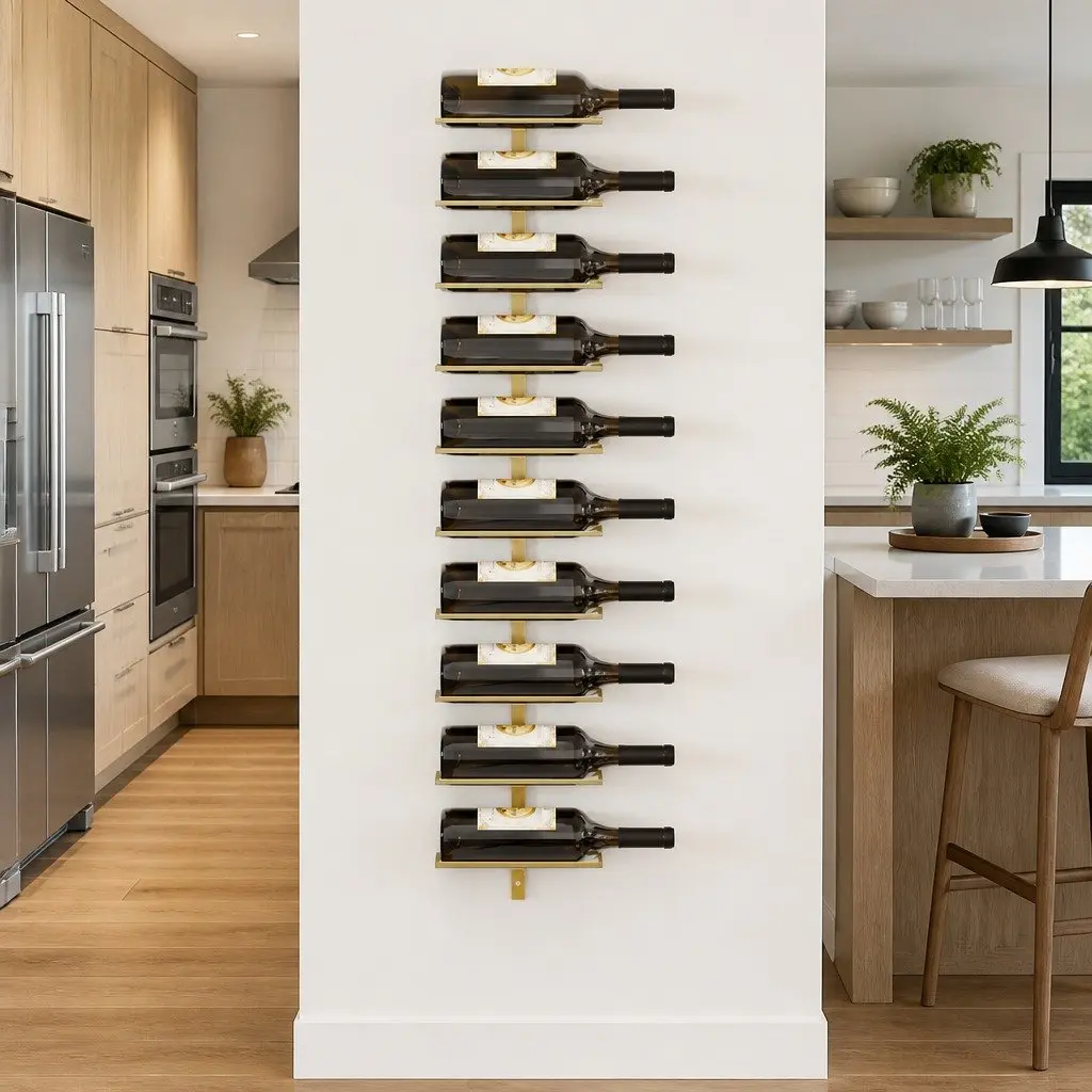 10-Bottle Gold Metal Wall-mounted Wine Rack