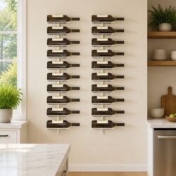 Wall-mounted Wine Rack 10 Bottle Holder White Metal Storage Kitchen Set of 2
