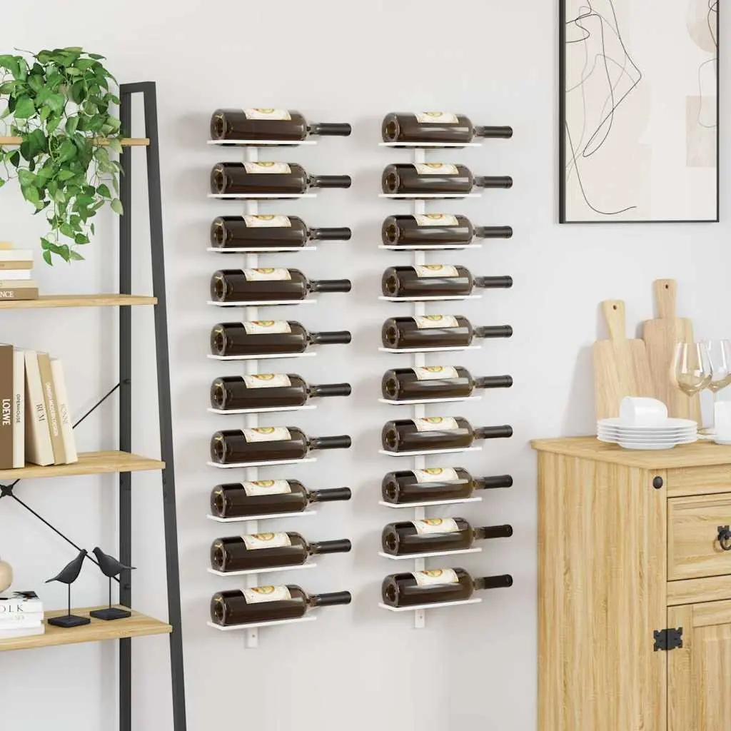 Wall-mounted Wine Rack Kitchen White Metal 10 Bottle Holder Set of 2
