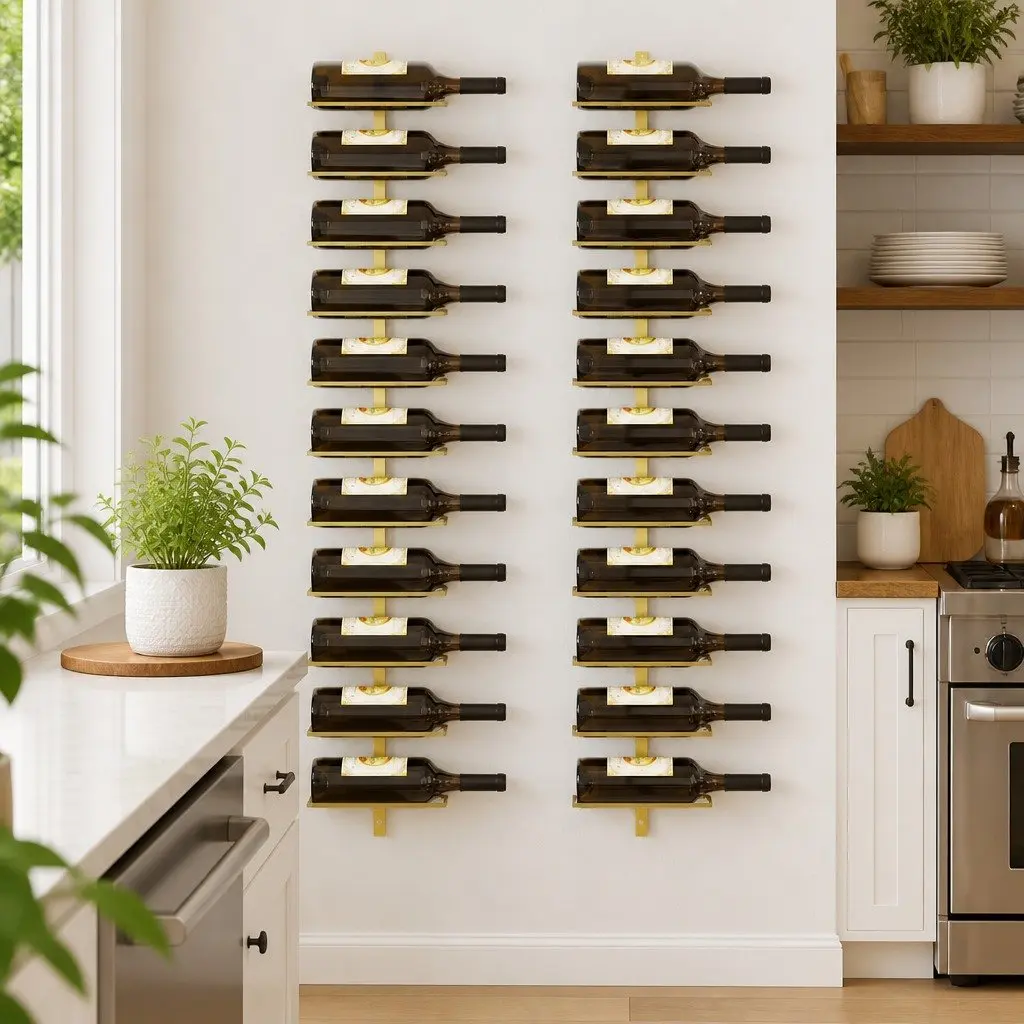 Wall-mounted Wine Rack Kitchen Organizer Gold Metal 10 Bottle Holder 2 Piece