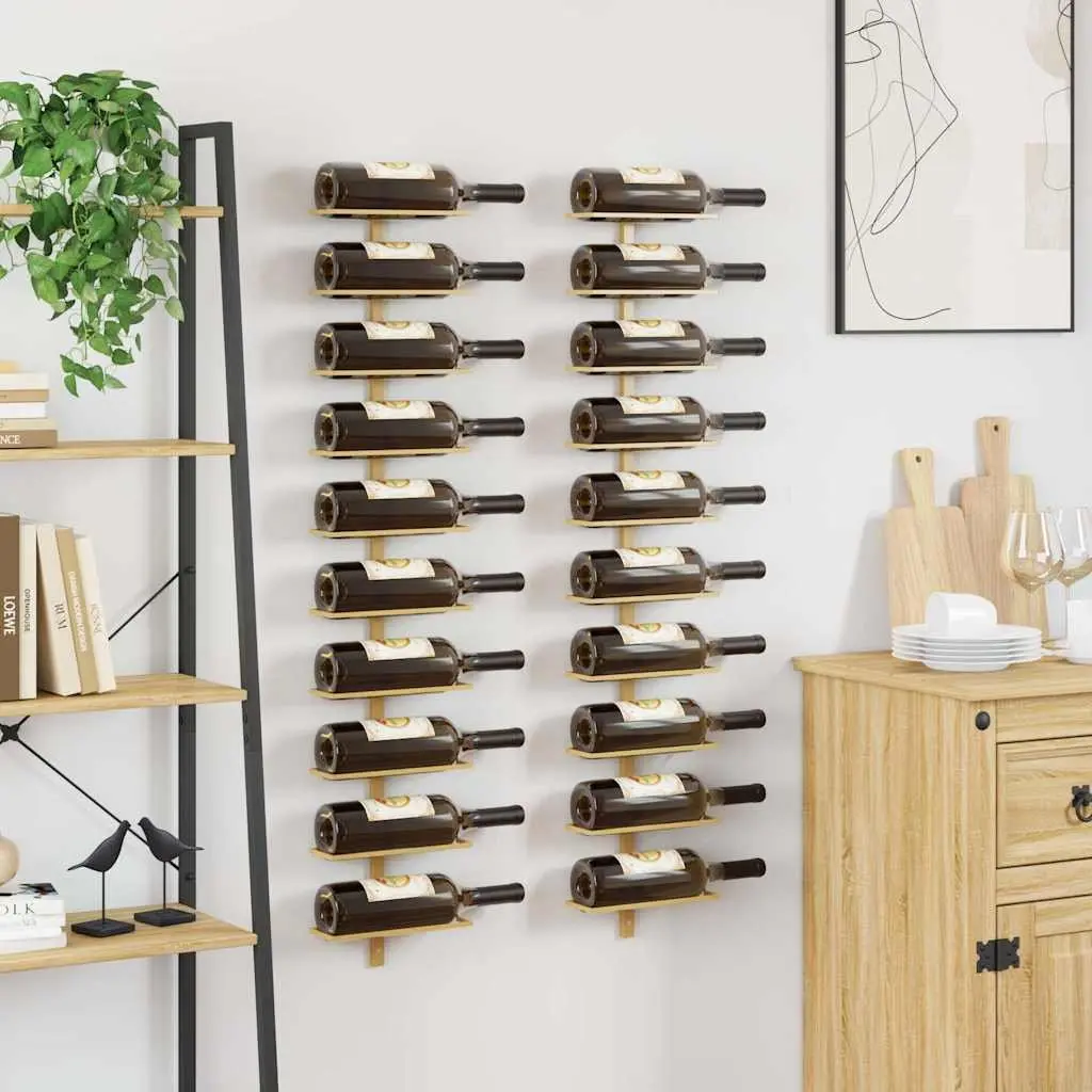 Wall-mounted Wine Rack Kitchen Organizer Gold Metal 10 Bottle Holder 2 Piece