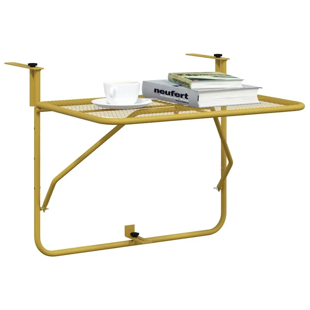 Balcony Table Foldable Outdoor Patio Coffee Side Table 60x40cm Gold Steel